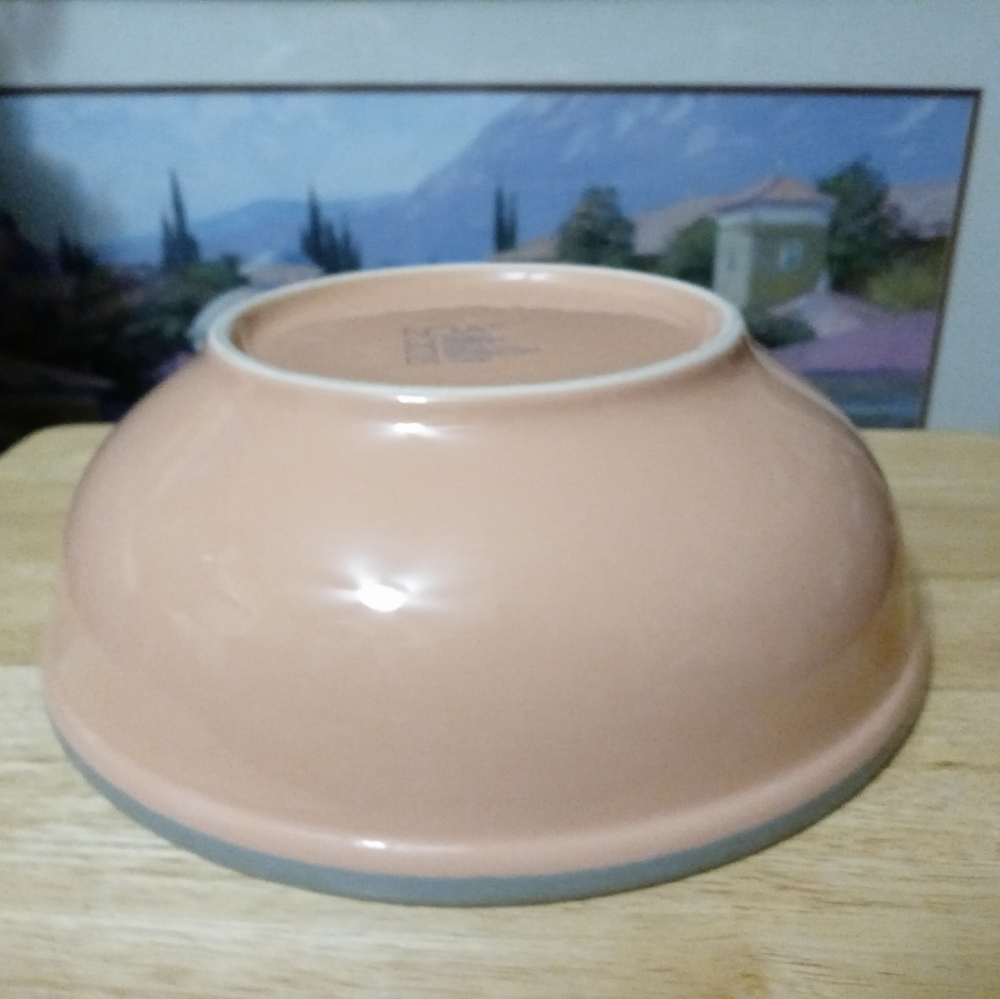 🏯🍜JAPANESE VINTAGE 11" BOWL🍱🌅PORCELAIN COLOR PEACH&GRAY RIM. - Picture 16 of 16